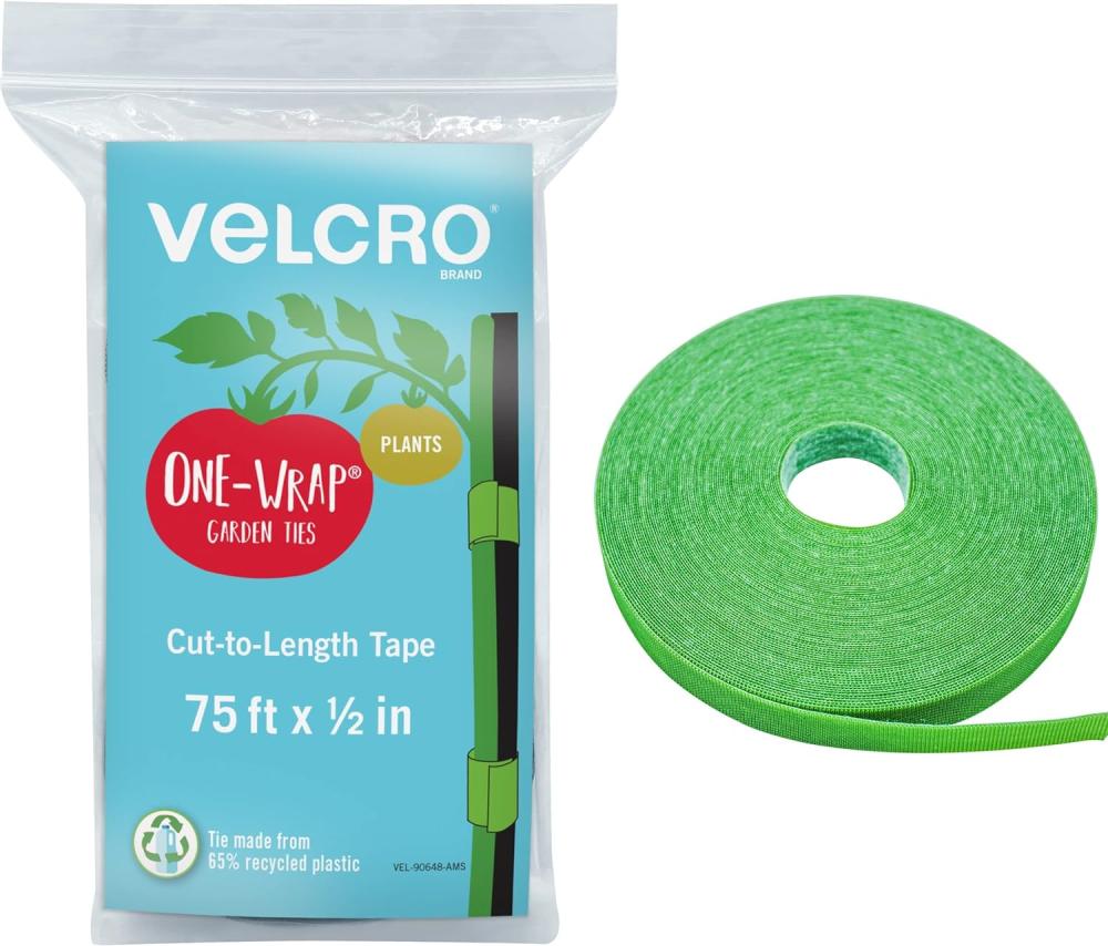 90648 One-Wrap Garden Ties | Plant Supports For Effective Growing | Strong Grips Are Reusable And Adjustable | Cut-To-Length, 75 Ft X 1/2 In, Green-Recycled Plastic | Garden Twine & Twist Ties Garden Twine & Twist Ties Garden Twine & Twist Ties