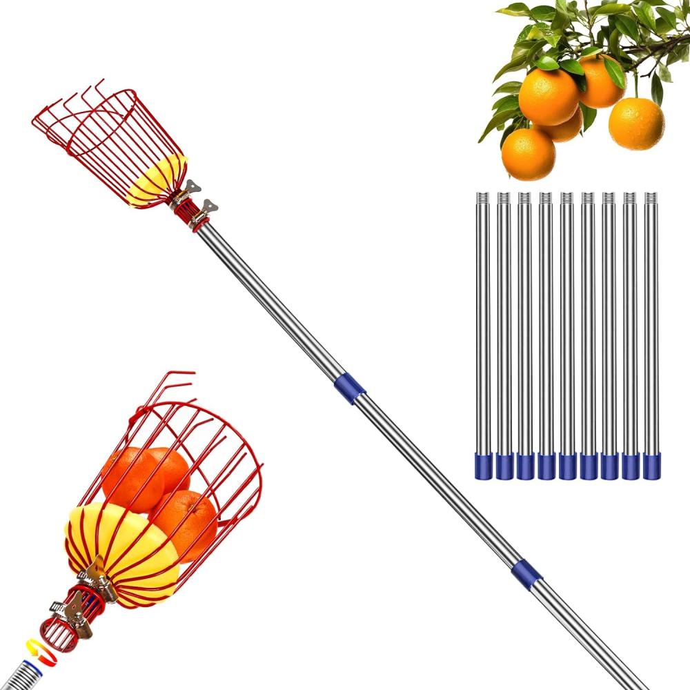 Anewkle 13 Feet Fruit Picker Pole Tool With Metal Basket Extendable Handle Stainless Steel Fruit Picker Extension Pole Metal Clamp Fruit Catcher With Protective Foam Pad For Apples Mango Pear Mango | Gardening Picks Gardening Hand Tools Gardening Picks