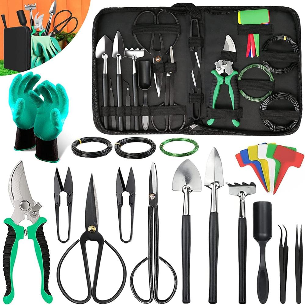 Bonsai Tools Kit- 24 Pcs Bonsai Tree Kit Tools For Beginners, Bonsai Tool Set Bonsai Starter Trimming Care Kit Include Pruning Shears, Scissors, Pu Leather Bag, Bonsai Pruning Kit For Women & Men | Bonsai Tools Bonsai Tools Bonsai Tools