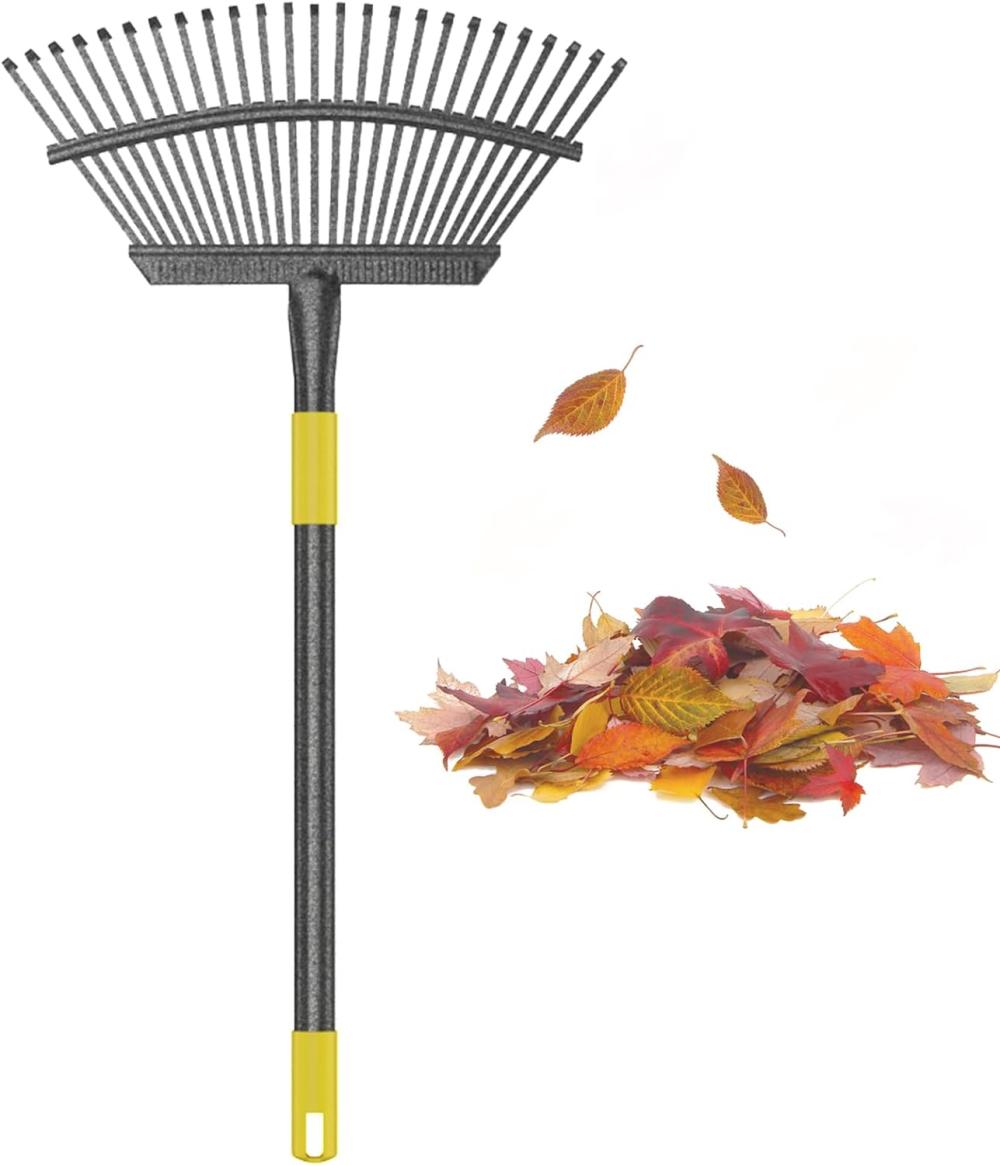 Collapsible Rake For Leaves, 30-61 Inch Metal Leaf Rakes For Lawns Heavy Duty Extended Handle, 25 Tines 18" Wide Rake Garden Tools For Camping, Yard, Landscape, Pine Needle And Grass | Rakes Gardening Hand Tools Rakes