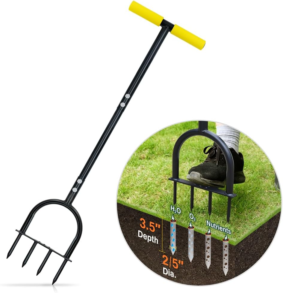 Colwelt Lawn Aerator Tool 38Inch, Heavy Duty Grass Spike Aerator For Compacted Soil Aeration, Manual Lawn Air Aerators Tool With,Wide Foot Plate, Rugged Steel Spikes 3.5’’ In Length, 2/5’’ In Dia. | Manual Lawn Aerators Gardening Hand Tools Manual Lawn Aerators