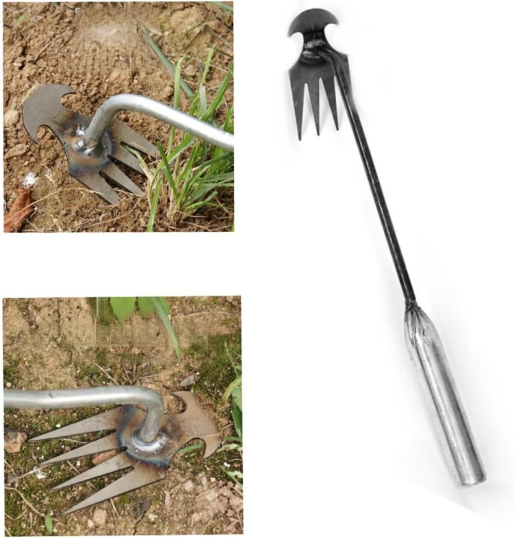 Dlipidoo Portable And Multifunctional Garden Weeder Tool,4 Teethes Dual Purpose Manual Weeders-Effortlessly Uproot And Weed With Ease! (1Pc-Silvery-Short) | Manual Weeders Gardening Hand Tools Manual Weeders