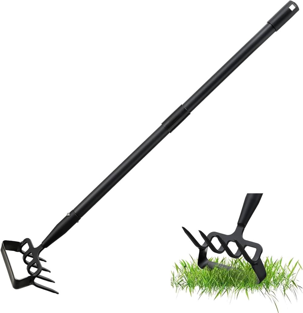 Garden Hoe- 62 Inch Long Stirrup Hoe Garden Tools Cultivator For Weeding, Heavy Duty Garden Hoe For Gardening Weeding With Adjustable Handle Scuffle Garden Hula Hoe With Rake,Loop Stirrup Hoe Weeder | Garden Hoes Garden Hoes Garden Hoes