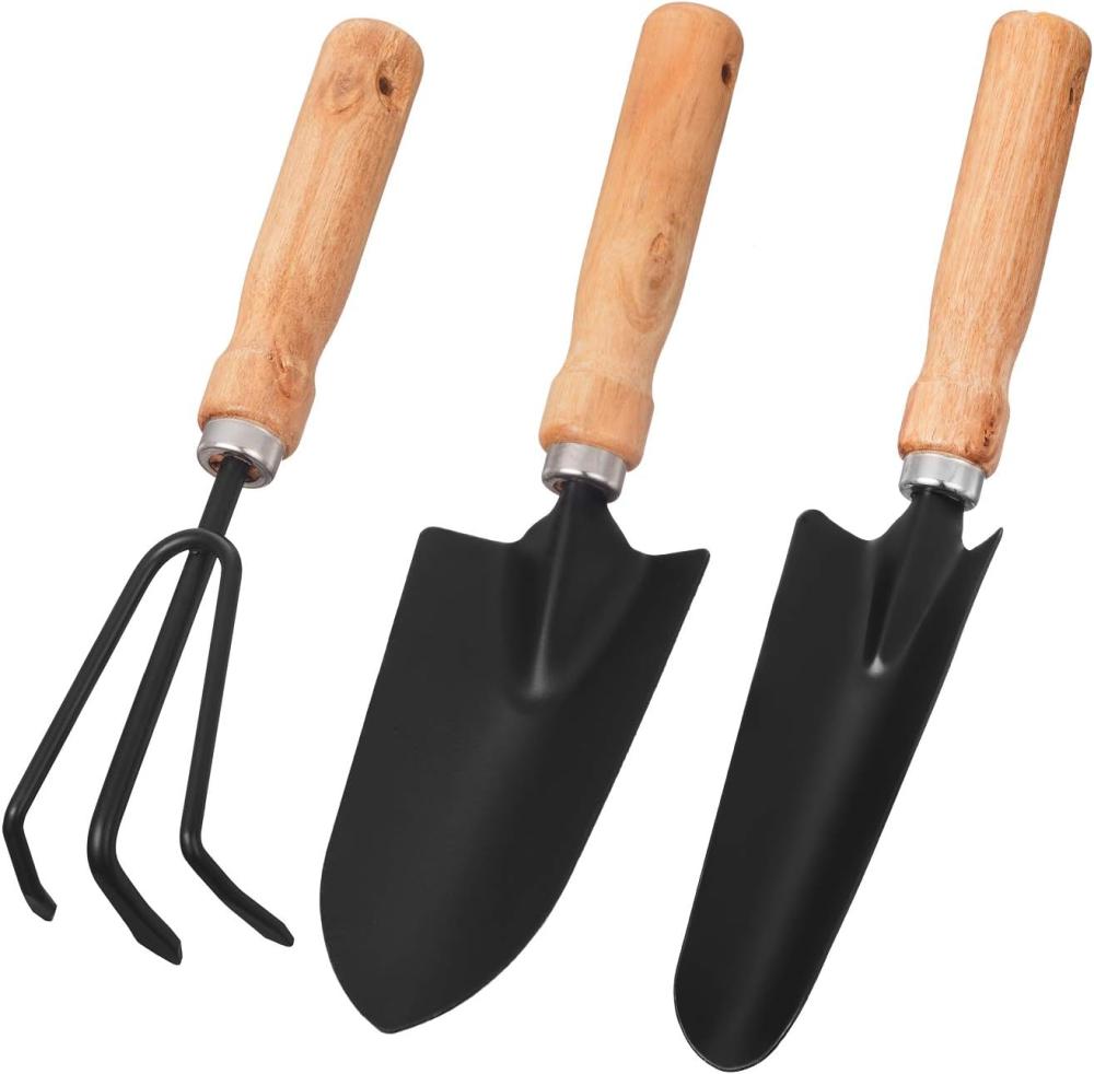 Garden Little Tool Sets – Wooden Handle Black Metal Gardening Tools Include: Trowels, Cultivator And Trans-Planter – Awesome For Family Use Growing Mini Succulent | Gardening Trowels Gardening Hand Tools Gardening Trowels