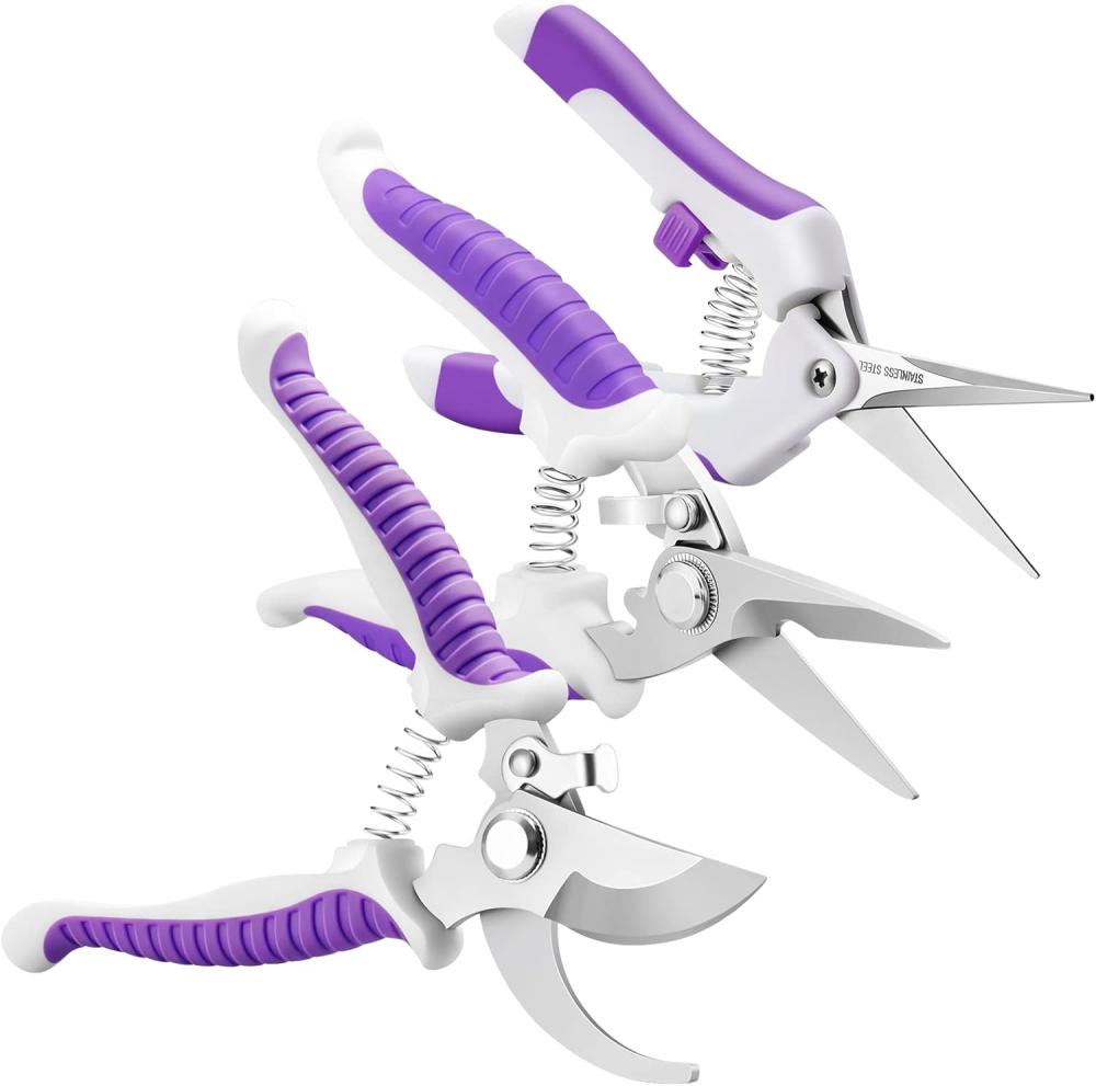 Garden Pruning Shears,Gardening Tools Bypass Hand Pruner Stainless Steel Gardening Scissor,Tree Cutter Clippers Secateur Trimmer Kit Set Of 3,Purple | Gardening Shears & Scissors Gardening Hand Tools Gardening Shears & Scissors