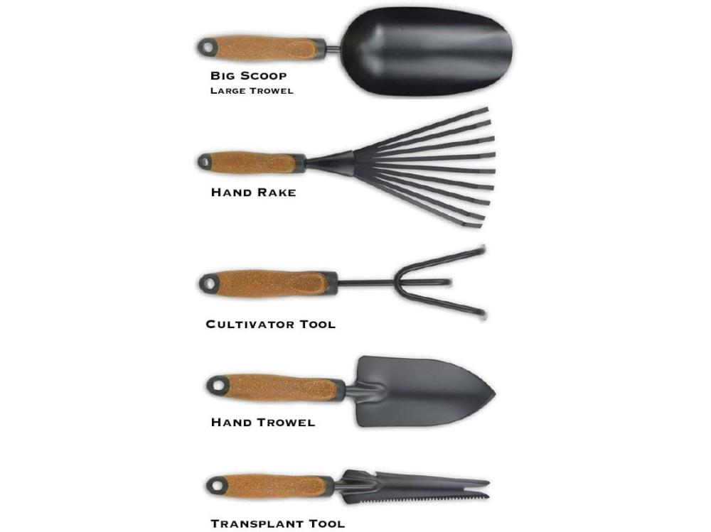 Garden Tool Set, 5 Pieces, Heavy Duty Powder Coated Steel, Cork Handle | Gardening Shovels Garden Tool Sets Garden Tool Sets