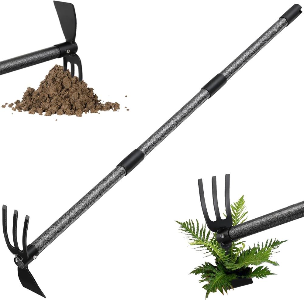 Hoe Garden Tool, Hoe Cultivator 2 In 1 Weeding Tools – 45" Long Handle Stand Up Weeder Hand Tiller, Heavy Duty Weeding Rake For Flower Beds Yard Lawn Gardening Digging Planting | Garden Hoes Garden Hoes Garden Hoes