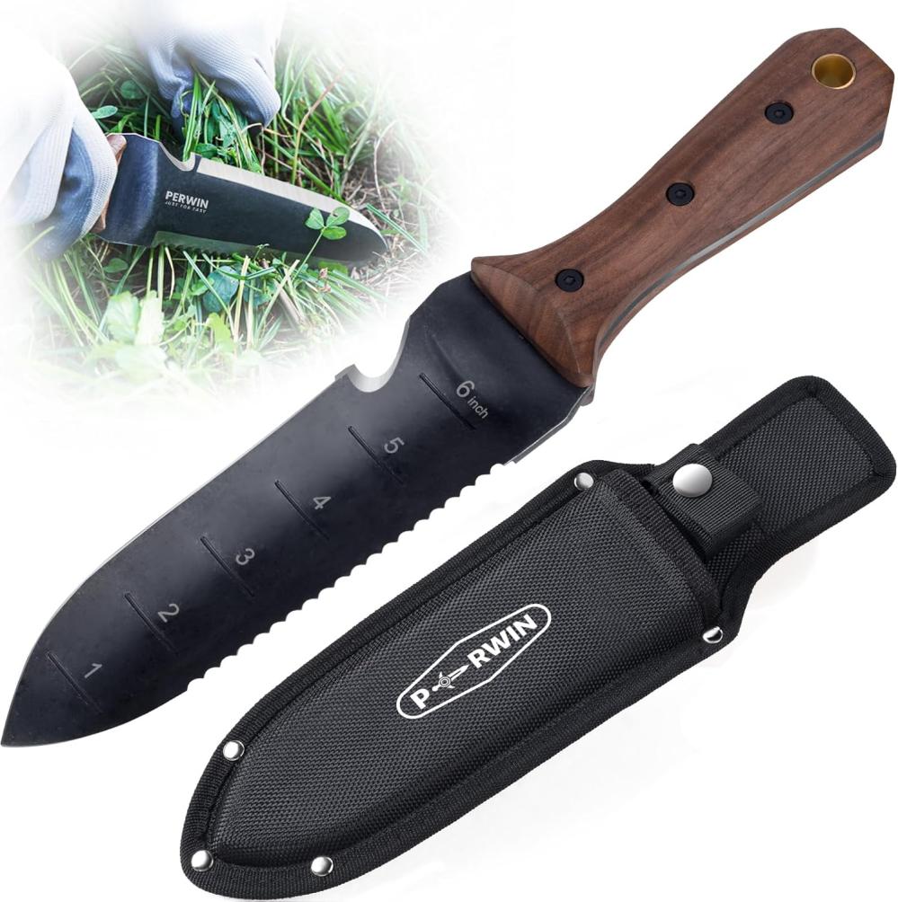 Hori Hori Garden Knife, Garden Tools With Sheath For Weeding,Planting,Digging, 7" Stainless Steel Blade With Cutting Edge, Full-Tang Wood Handle With Hanging Hole | Garden Tool Sets Garden Tool Sets Garden Tool Sets