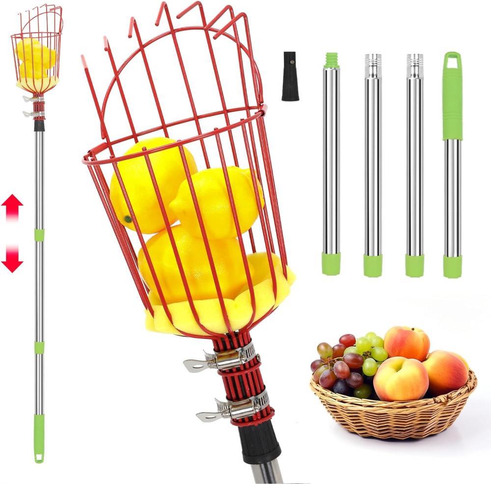 Joyhalo Fruit Picker Polel With Basket, 5.5 Ft Apple Picker With Adjustable Stainless Steel Handle, Fruit Picking Basket For Getting Fruits Lemons Apples Guavas Avocados Pears Mangoes Oranges | Gardening Picks Gardening Hand Tools Gardening Picks