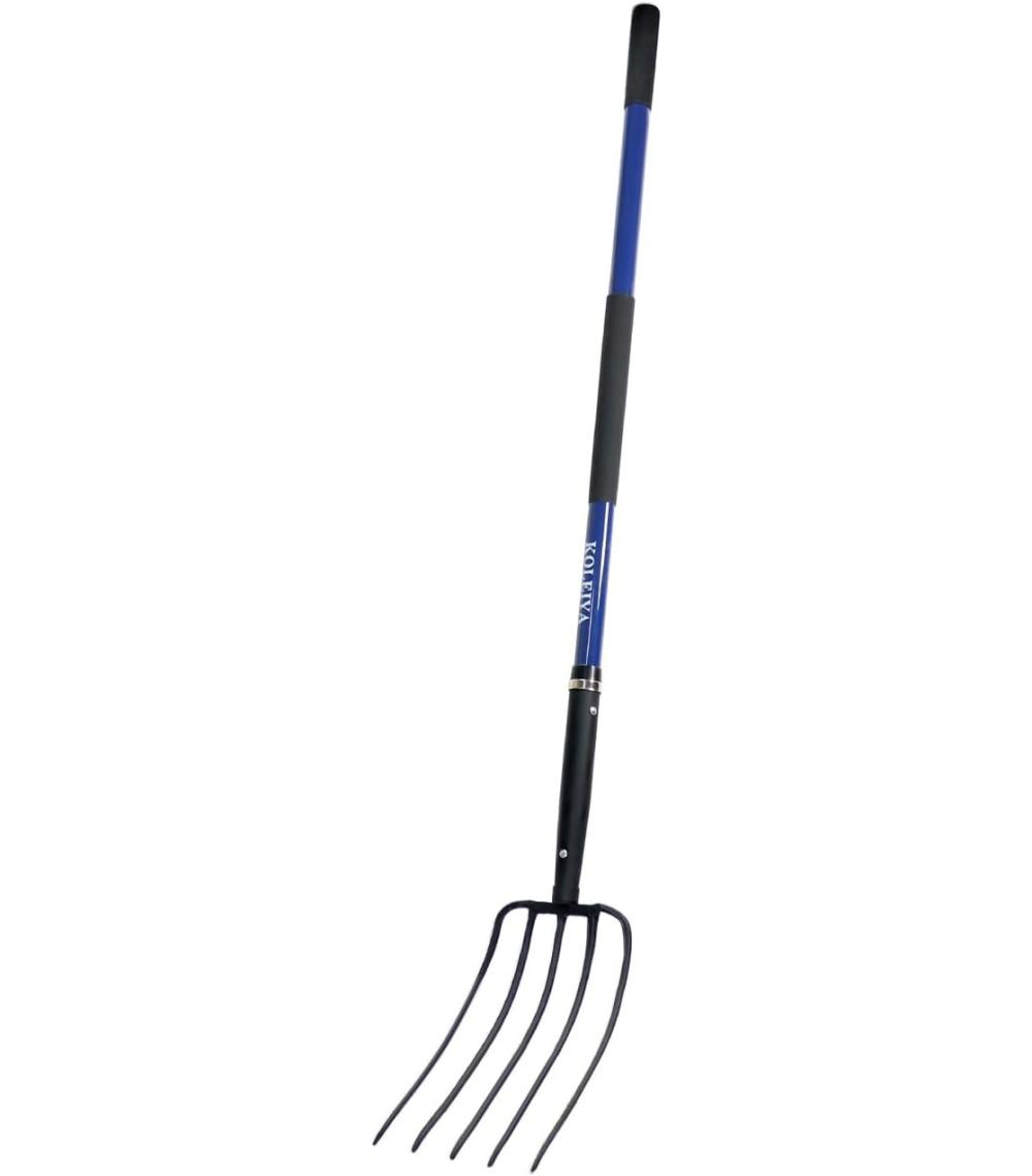 Koleiya Pitch Fork,Pitchforks For Gardening With Fiberglass Handle,Pitchfork For Ardwork, Farming, And Outdoors,Garden Fork 5 Tine 57 Inches Blue | Pitchforks Gardening Hand Tools Pitchforks