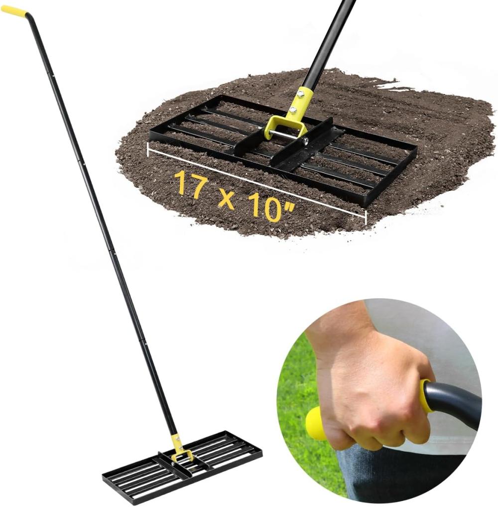 Lawn Leveling Rake17 X10, Lawn Leveler Rake With Great Leveling Accuracy, Leveling Rake For Soil With 77’’ Adjustable Curved End Grip Handle, Lawn Leveling Tool Yard Leveler For Leveling Soil | Rakes Gardening Hand Tools Rakes