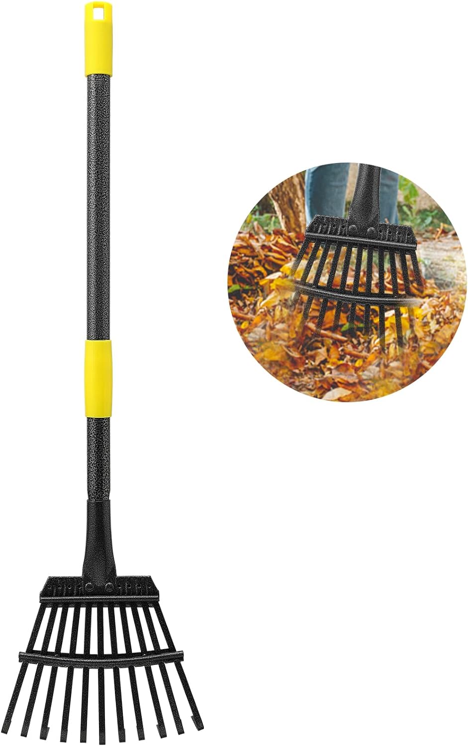 Leaf Rake For Gardening, Adjustable Metal Garden Rake For Leaves Long Handle 30-60", 11 Tines 9" Wide Small Lawn Collapsible Yard Adult Kids Rake For Camping Flower Beds Mulch Shrub | Rakes Gardening Hand Tools Rakes