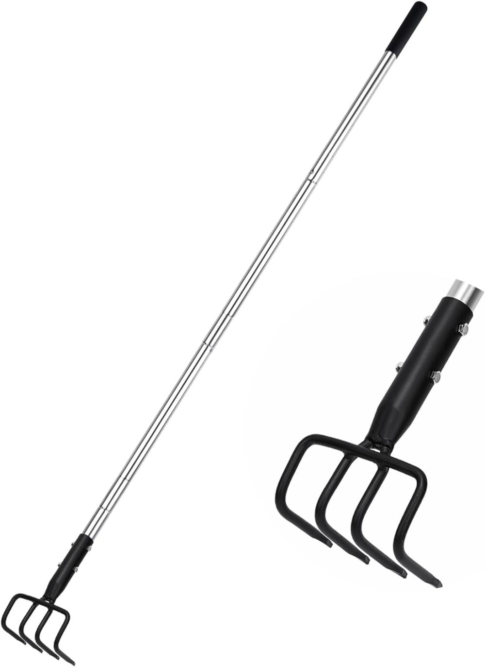 Long Hand Cultivator, Carbon Steel & Stainless Steel Tiller Cultivator, Garden Cultivator With Telescopic Handle And Soft Handle Cover, Hand Tiller For Digging Loosening Weeding | Cultivators & Tillers Cultivators & Tillers Cultivators & Tillers