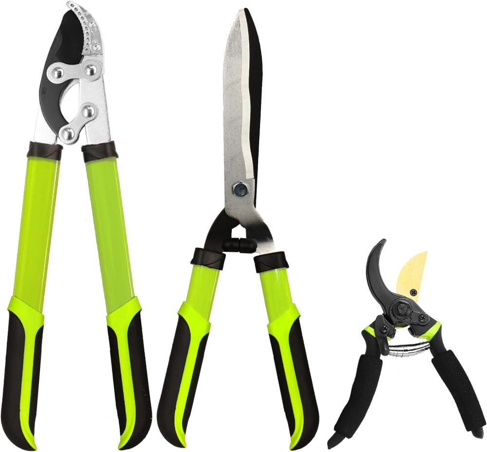 Loppers Hedge Clippers Garden Shears, 3Pcs Yard Tools Combo Set Tree, Shrub & Bush Care Kit For Lawn Garden, Branch Cutter With Compound Action Tree Trimmer & Trimming Borders (19 Inch) | Gardening Shears & Scissors Gardening Hand Tools Gardening Shears & Scissors