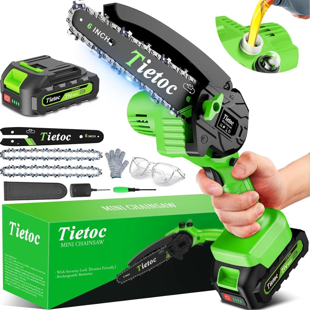 Mini Chainsaw Cordless 6 Inch [Gardener Friendly] Super Handheld Rechargeable Chain Saw With Security Lock & Auto Oiler-System, Small Electric Chainsaws Battery Powered For Wood/Trees Cutting | Hand Loppers Gardening Hand Tools Gardening Saws