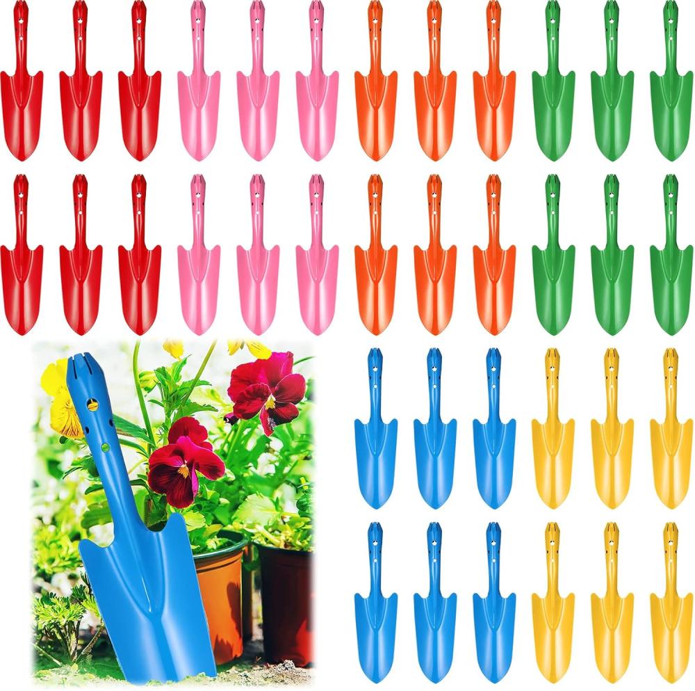 Mini Colorful Metal Hand Shovel Digging Trowel Set Transplanting Garden Shovel For Flower Soil Planting Succulent Kids Teens Women Men Gift Indoor Outdoor, 6 Colors (36 Pcs, 11 X 3 Inch) | Gardening Trowels Gardening Hand Tools Gardening Shovels