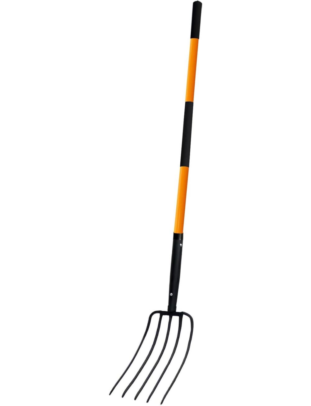 Nohovu 5 Tine Pitchfork For Gardening, Heavy Duty Pitchfork With Fiberglass Handle, Garden Fork For Mulching, 58 Inches | Pitchforks Gardening Hand Tools Pitchforks