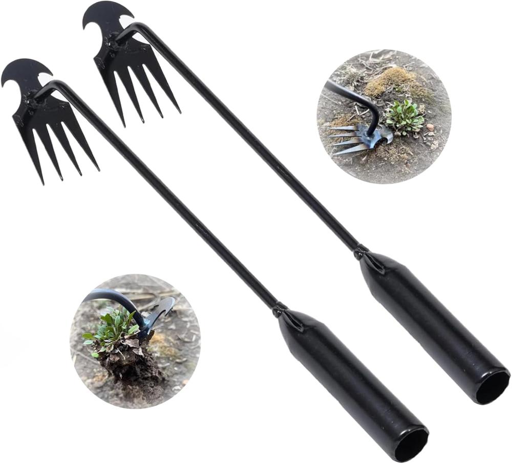 Otaod Garden Weeding Tool – 2 Piece 12 Inch 2024 New Weed Pulling Tool – 4 Teeth Black Painted Hand Weeder – Durable, Efficient Weed Cleanup Tool For Gardens, Vegetable Gardens, Yards And Farms | Gardening Picks Gardening Hand Tools Gardening Picks