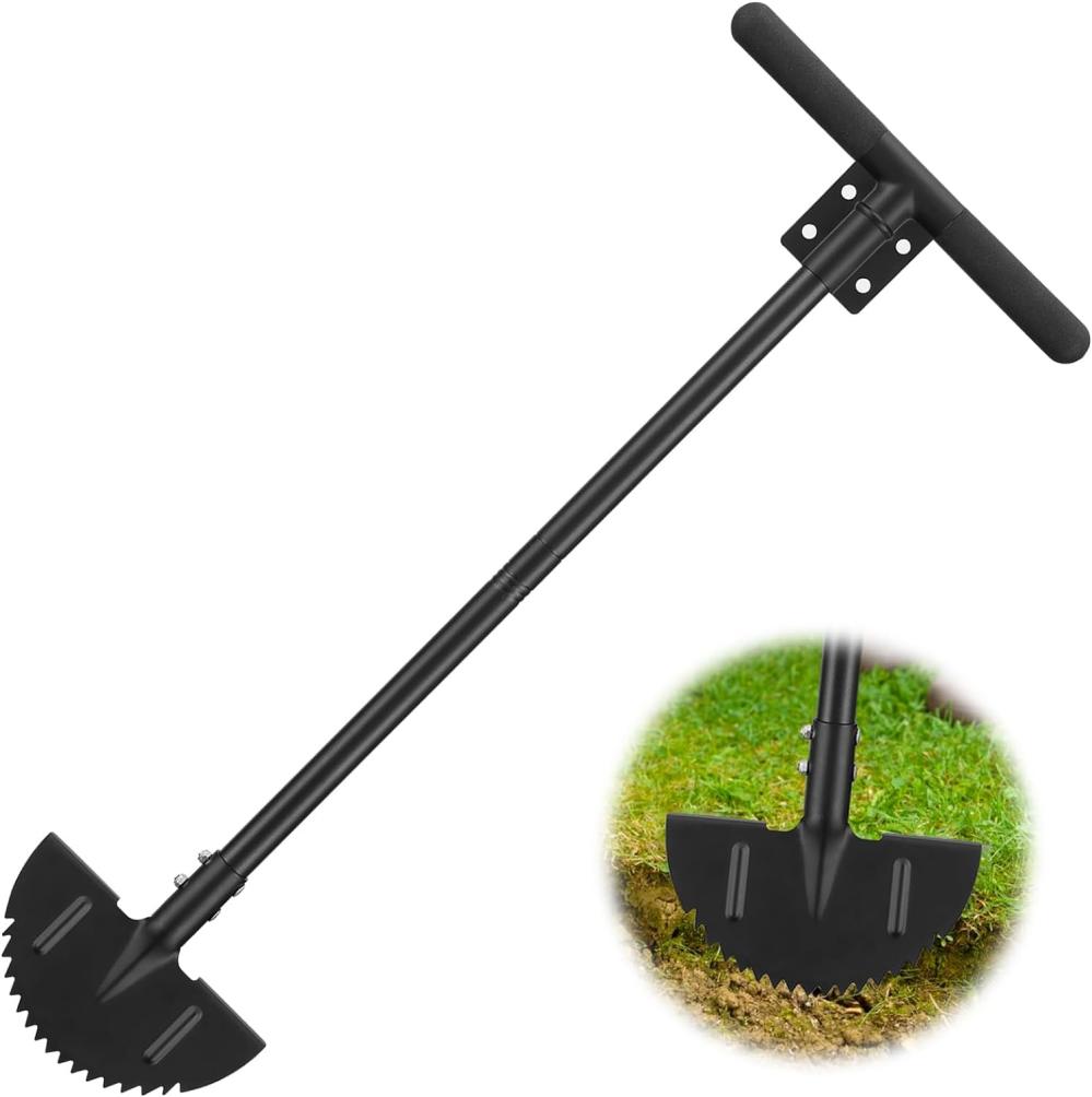 Popohoser Half Moon Hand Edger Lawn Tool, Manuel Edgers For Landscaping, Sharp Saw-Tooth Hand Lawn Edging Tool With T-Grip Handle For Sidewalk, Yard, Garden, Flower Bed, Border, Cable Burying | Hand Edgers Gardening Hand Tools Hand Edgers