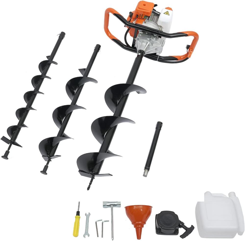 Post Hole Digger – 52Cc Gas Earth Auger Hole Digger With 3 Replacement Drill Bits (4", 6", 8") And 1 Extension Rod Set For Planting, Earth Burrowing, Drilling, Fences, Farmland, Garden And Plant | Post Hole Diggers Gardening Hand Tools Post Hole Diggers