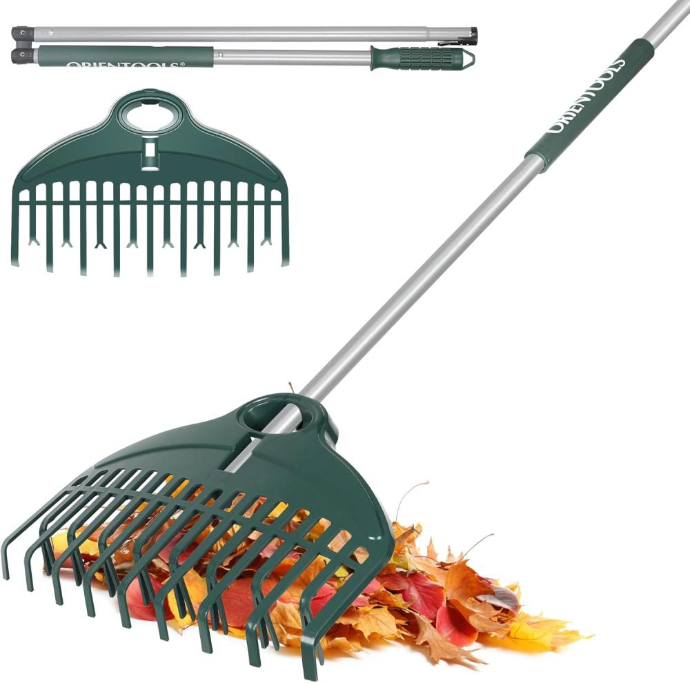 Rake For Garden Leaf, Leaf Rake With New Double Row Tine 17 Inches Head Rake For Cleaning Leaves, Yard Tools For Picking Up Leaves Ergonomic Foldable Lightweight Steel Poly Shrub | Rakes Gardening Hand Tools Rakes