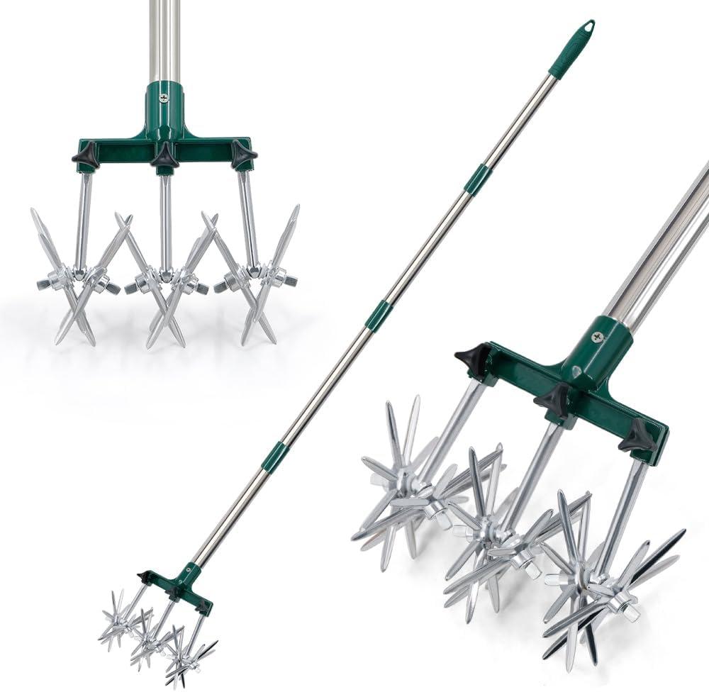 Rotary Cultivator, 25"-63" Adjustable Gardening Rotary Tiller And Hand-Held Garden Cultivator Swith Aluminum Detachable Tines, Reseeding Grass Or Soil Mixing | Cultivators & Tillers Cultivators & Tillers Cultivators & Tillers