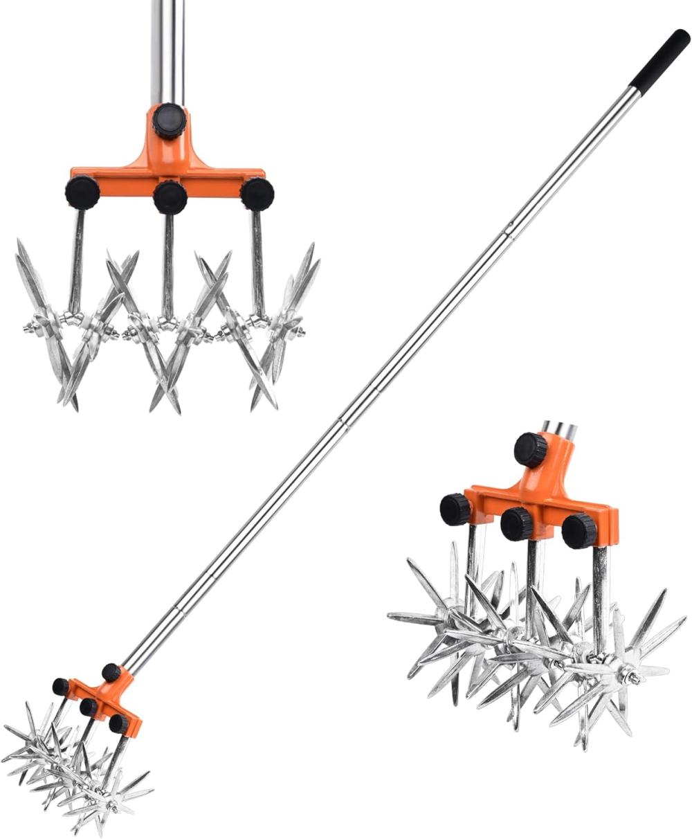 Rotary Cultivator Garden Rotary Tiller Adjustable Stainless Steel Poles Hand Tiller For Soil Mixing Or Reseeding Grass Lawn Tiller Total Length 57 Inch | Cultivators & Tillers Cultivators & Tillers Cultivators & Tillers