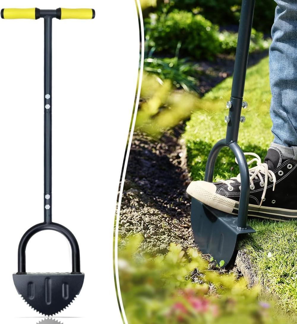 Saw-Tooth Edger Lawn Tool, Half Moon Lawn Edger With T-Grip, Sidewalk Grass Long Handled Step Edger, 38-Inch | Hand Edgers Gardening Hand Tools Hand Edgers