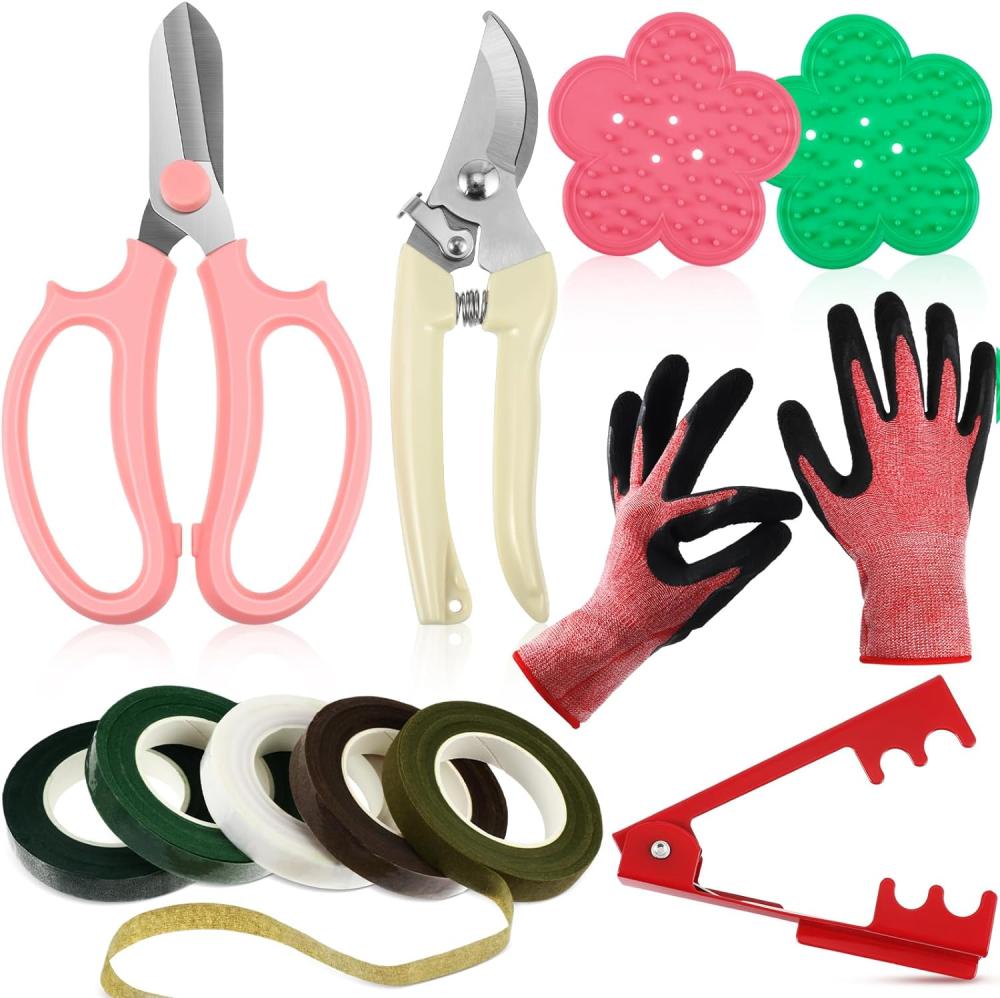 Will11 Pcs Rose Thorn Remover Leaf Stripping Tool Garden Pruning Shear Scissors Kit Thorn Remover For Roses Floral Gloves And Floral Tape For Outdoor Gardening Flower(Pink, Green) | Gardening Shears & Scissors Gardening Hand Tools Gardening Shears & Scissors