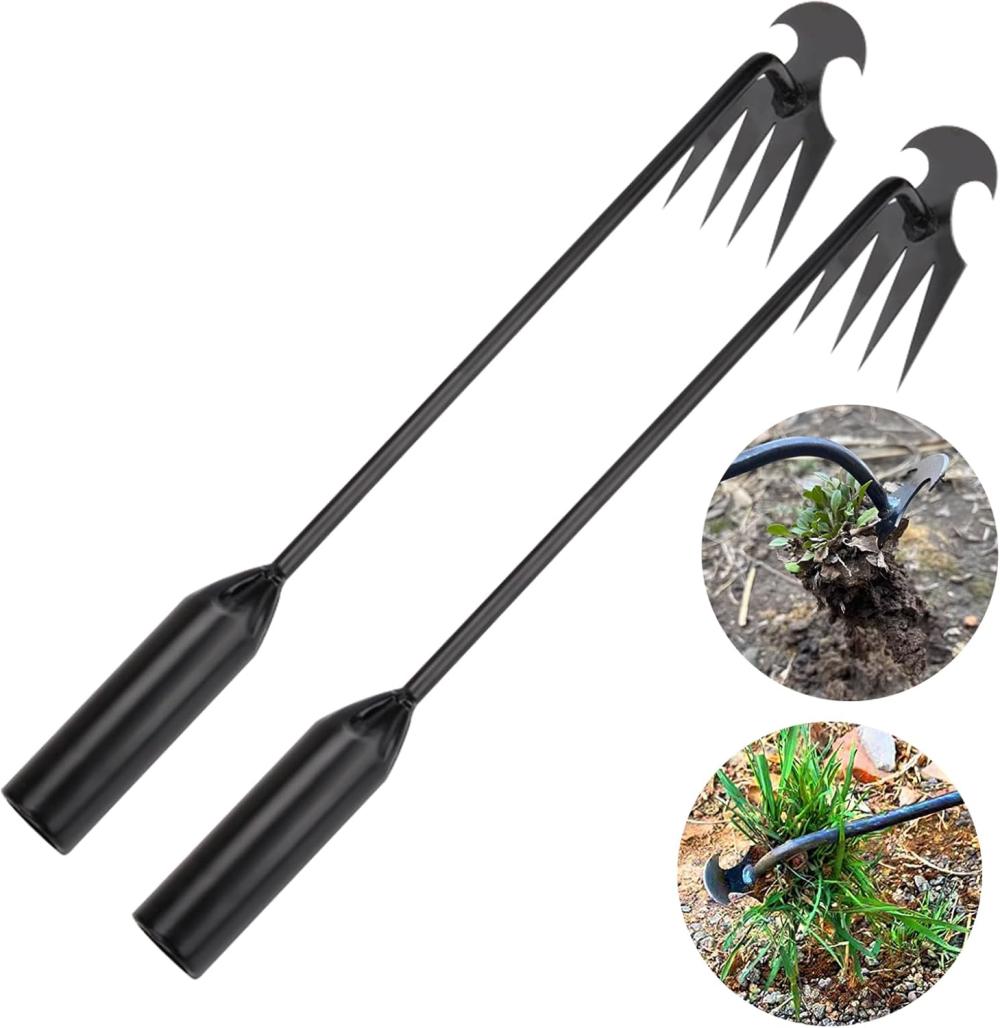 Wmm Weed Puller Tool Gardening Tools Set Of 2 Uprooting Weed Pulling Tool, 4 Teeth Manganese Steel Forged Weeding Tool For Vegetable, Portable Hand Weeder Tool For Garden Farm Planting Weeding | Manual Weeders Gardening Hand Tools Manual Weeders