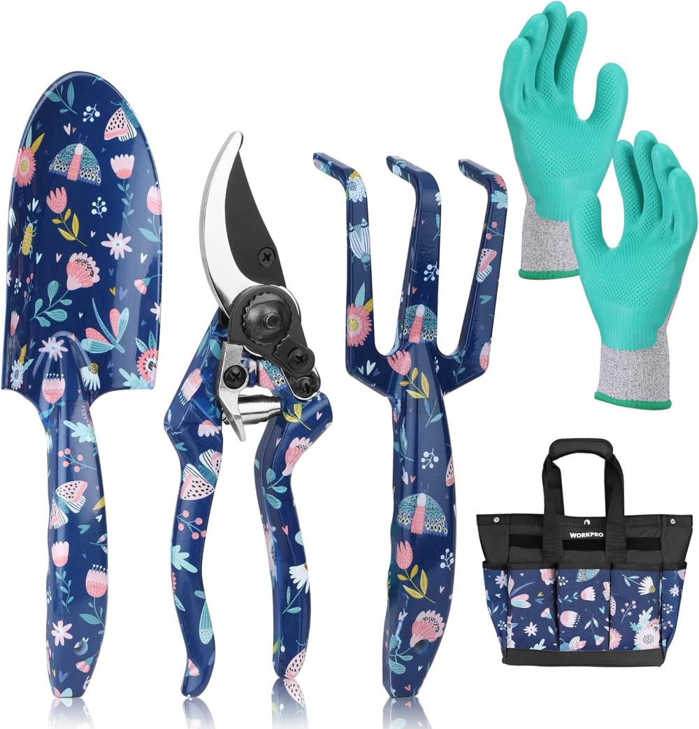 5Pcs Garden Tool Set, Aluminum Heavy Duty Gardening Tool Set With Garden Tool Bag, Outdoor Garden Hand Tools, Blue Insect And Flower | Garden Tool Sets Garden Tool Sets Garden Tool Sets