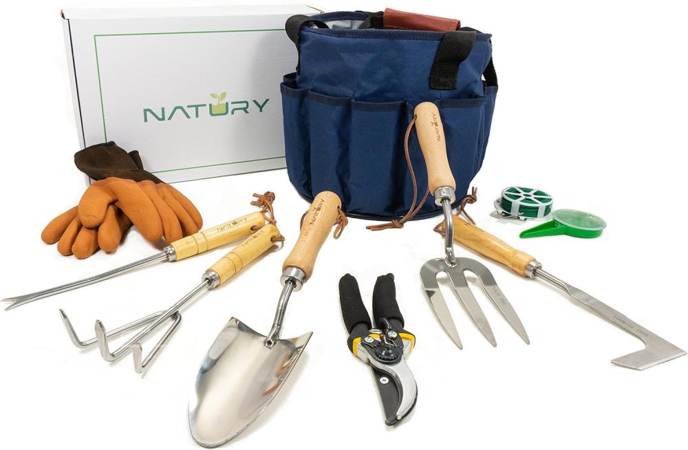 Garden Tools Set – Premium Stainless Steel Gardening Hand Tools With Solid Beechwood Handle – Gardening Kit With Rake, Shovel, Gloves, Shears, Tool Organizer – Garden Gifts For Women And Men | Garden Tool Sets Garden Tool Sets Garden Tool Sets