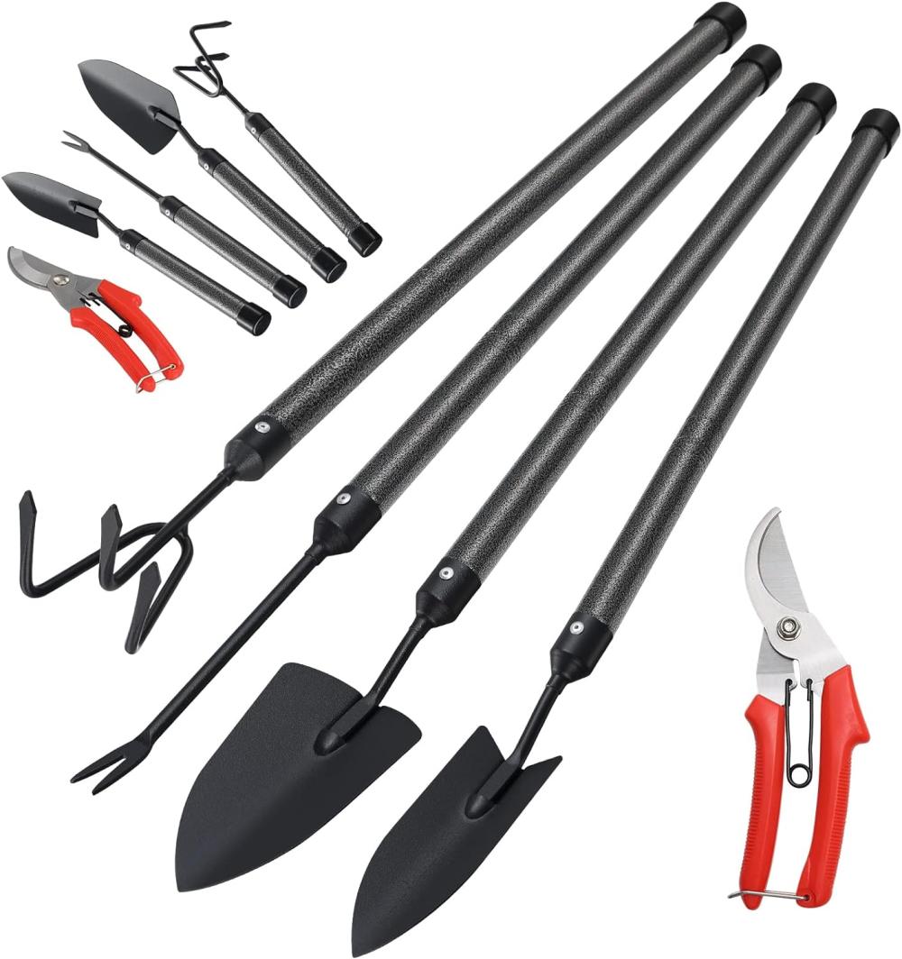 Garden Tools Set With Extension Handles, 5 Piece Thick Gardening Hand Tools, Heavy Duty Steel Rust-Proof Weeding Planting Tool Ideal Gardening Kit Gifts For Women And Men | Garden Tool Sets Garden Tool Sets Garden Tool Sets