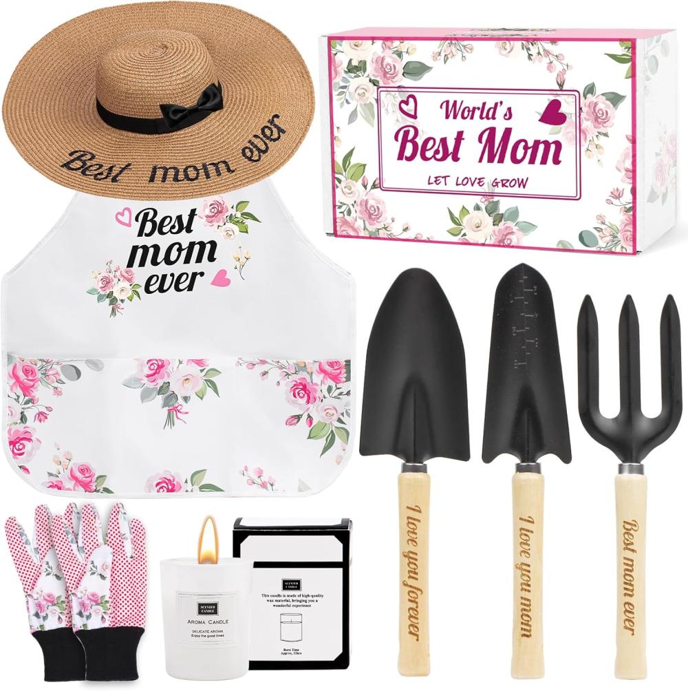 Mom Garden Gifts, Gardening Gifts For Women, 7 Piece Gardening Tools For Women With Gardening Hand Tools Straw Hat Floral Gardening Apron And Gloves,Pink Gardening Tools (Mom) | Garden Tool Sets Garden Tool Sets Garden Tool Sets