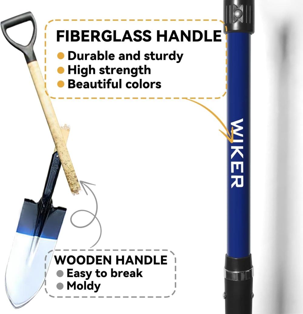 Spade Shovel,Sharp Shooter Shovel,Shovels For Digging,Planting,Trenching,Gardening,Drain Spade With Fiberglass Handle Heavy Duty,Blue,45 Inches | Gardening Shovels Gardening Hand Tools Gardening Shovels