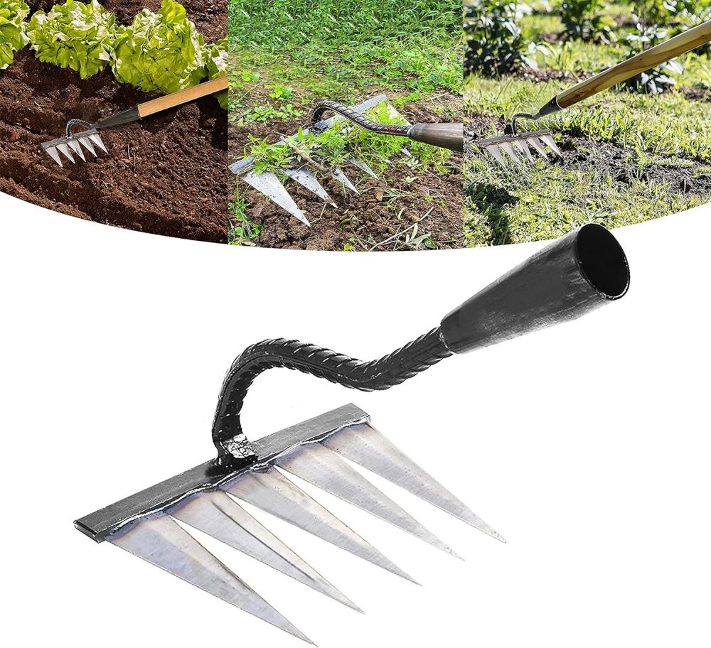 Garden Rake, Gardening Tools Heavy Duty Rake With 5 Metal Tines,Sharp Durable Garden Weeding Tools, All Steel Hardened Hoe Garden Hand Rake Tools For Backyard Lawn Loosening Planting Weeding (5 Tines) | Rakes Gardening Hand Tools Rakes