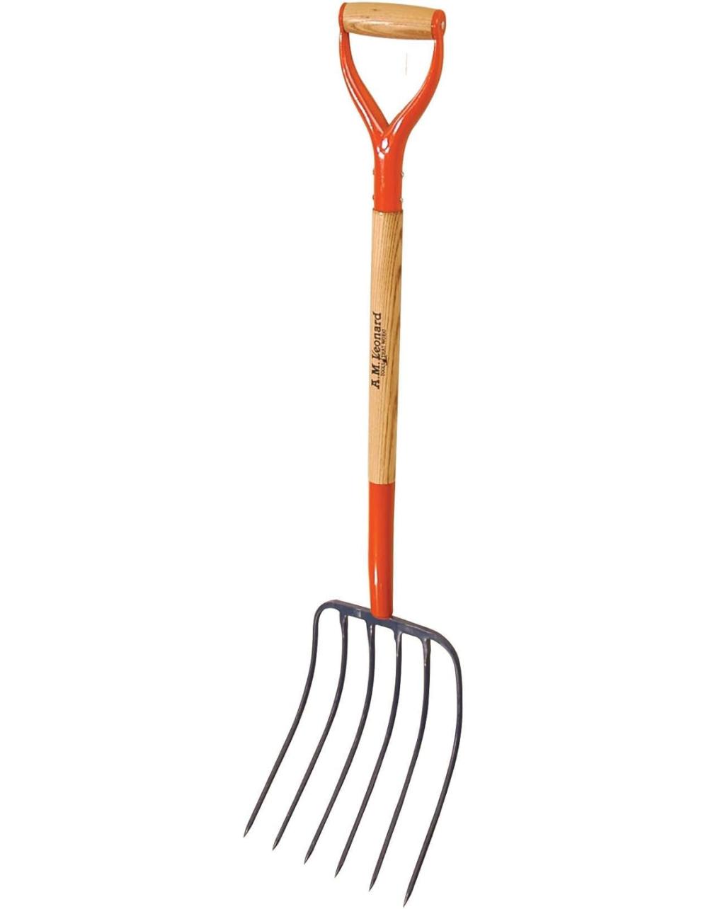 A.M. Leonard Forged 6 Tine Manure Fork, Bedding Fork, 30 Inch D Grip Ash Handle | Pitchforks Gardening Hand Tools Pitchforks