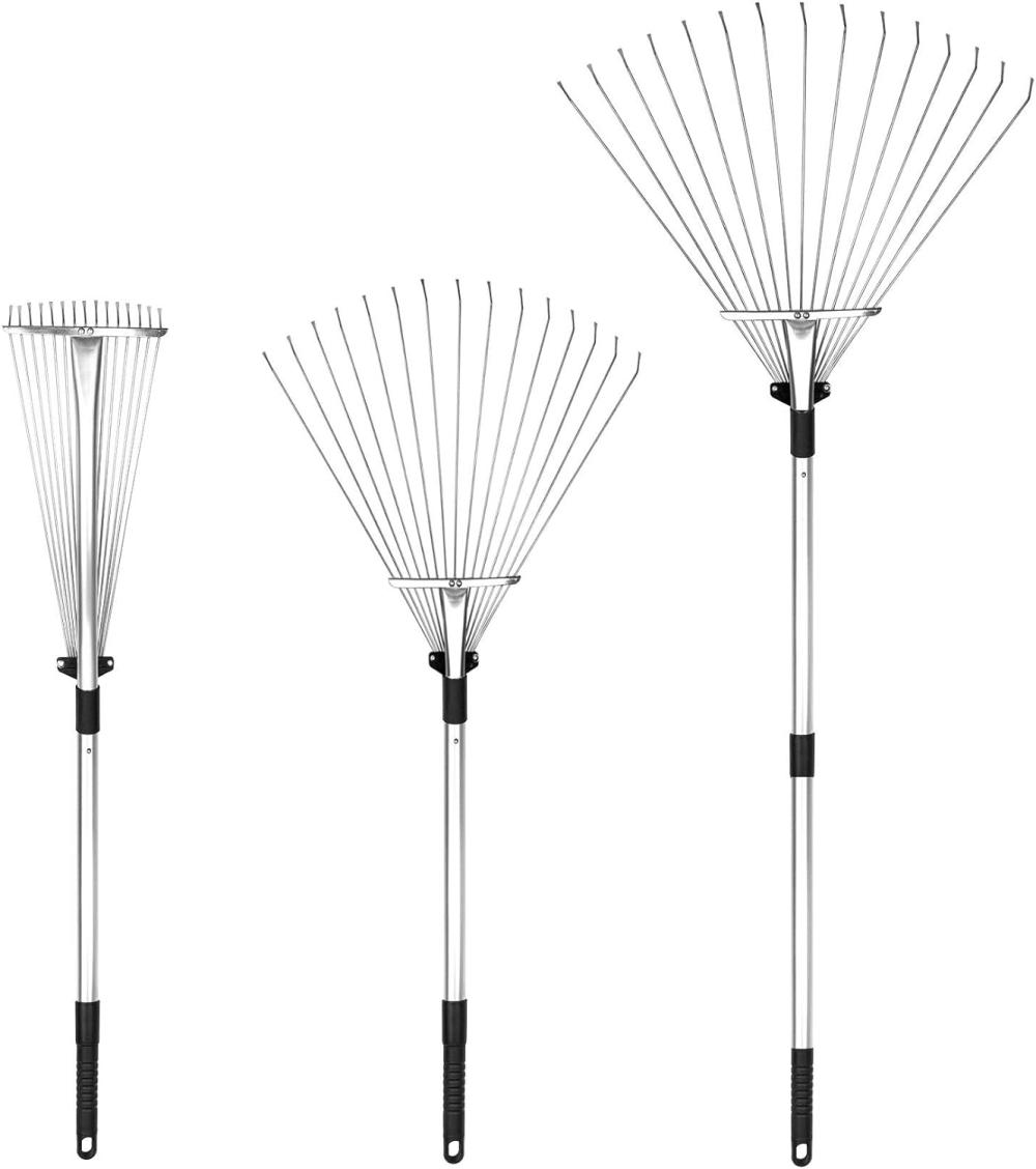 Adjustable Garden Leaf Rake – 24 To 63 Inch Telescopic Metal Rake, Expandable Folding Leaves Rake For Lawn Yard, Flowers Beds And Roof | Rakes Gardening Hand Tools Rakes