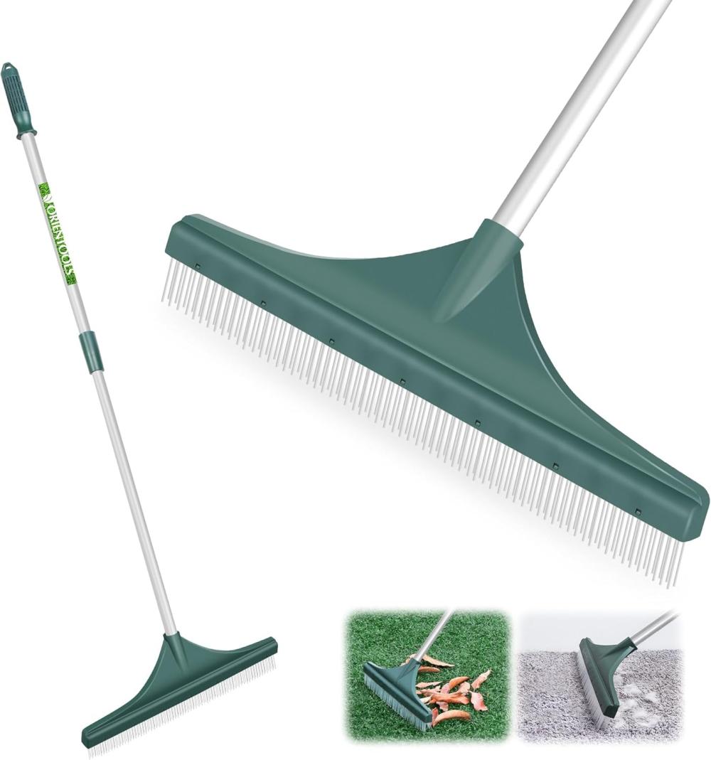 Artificial Turf Rake, Artificial Grass Rake With Adjustable Steel Handle From 32 To 52 Inches, Lawn Broom Brush For Astroturf, Carpet Pet Hair, Grass Leaves And Debris | Rakes Gardening Hand Tools Rakes