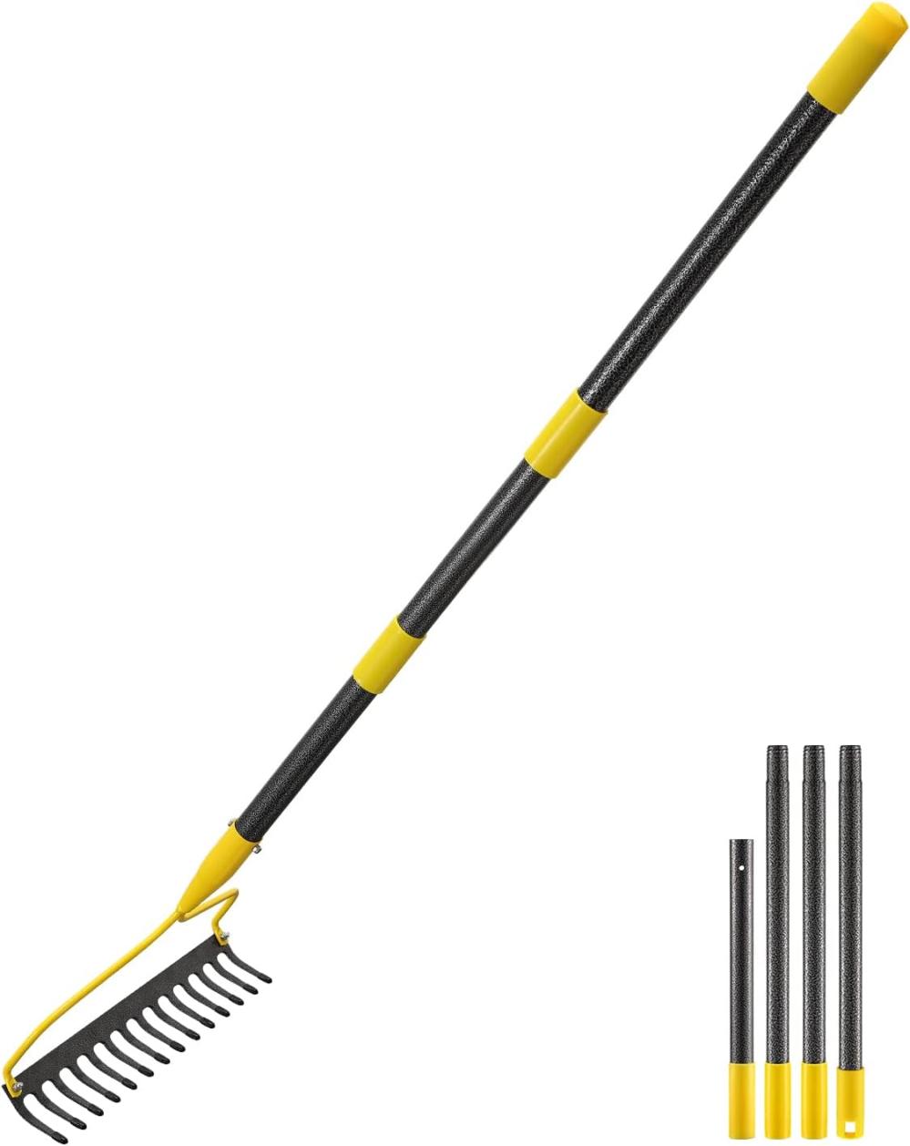 Garden Rake, 60 Inch Long 14 Inch Wide Heavy Duty 14 Tines Metal Bow Rake For Lawn,Hard Landscape Cultivator Garden Rake With Adjustable Steel Handle For Loosening Soil Leveling Mulch Gathering Leaf | Rakes Gardening Hand Tools Rakes