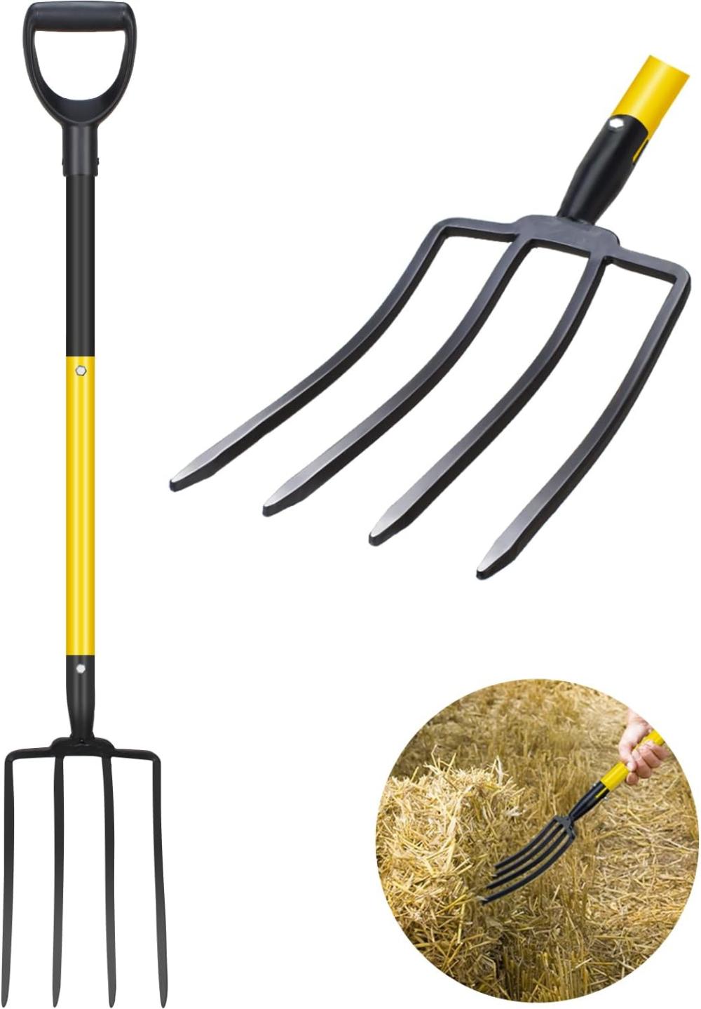 Pitchfork, Steel Tines, Manual Hay Fork, Pitchforks For Gardening Digging Composting Spading,4Tines Garden Fork Witn Fiberglass Handle,46Inches… | Pitchforks Gardening Hand Tools Pitchforks