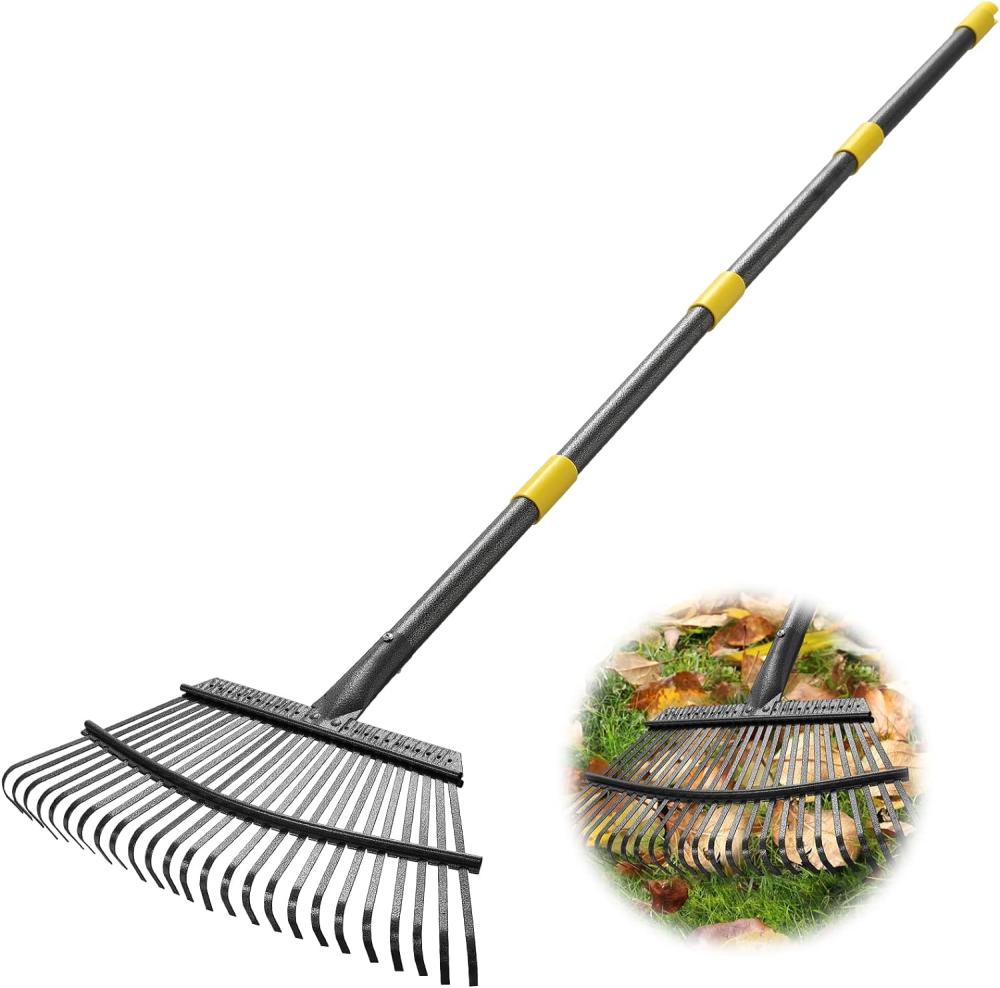 Rake – 65 Inch Long Garden Leaf Rake, 18 Inch Wide Heavy Duty Leaf Rake For Shrub With 25 Metal Tines,Yard Thatchibng Rake With Ergonomics Adjustable Handle For Picking Leaves,Grass Clippingsgarbage | Rakes Gardening Hand Tools Rakes