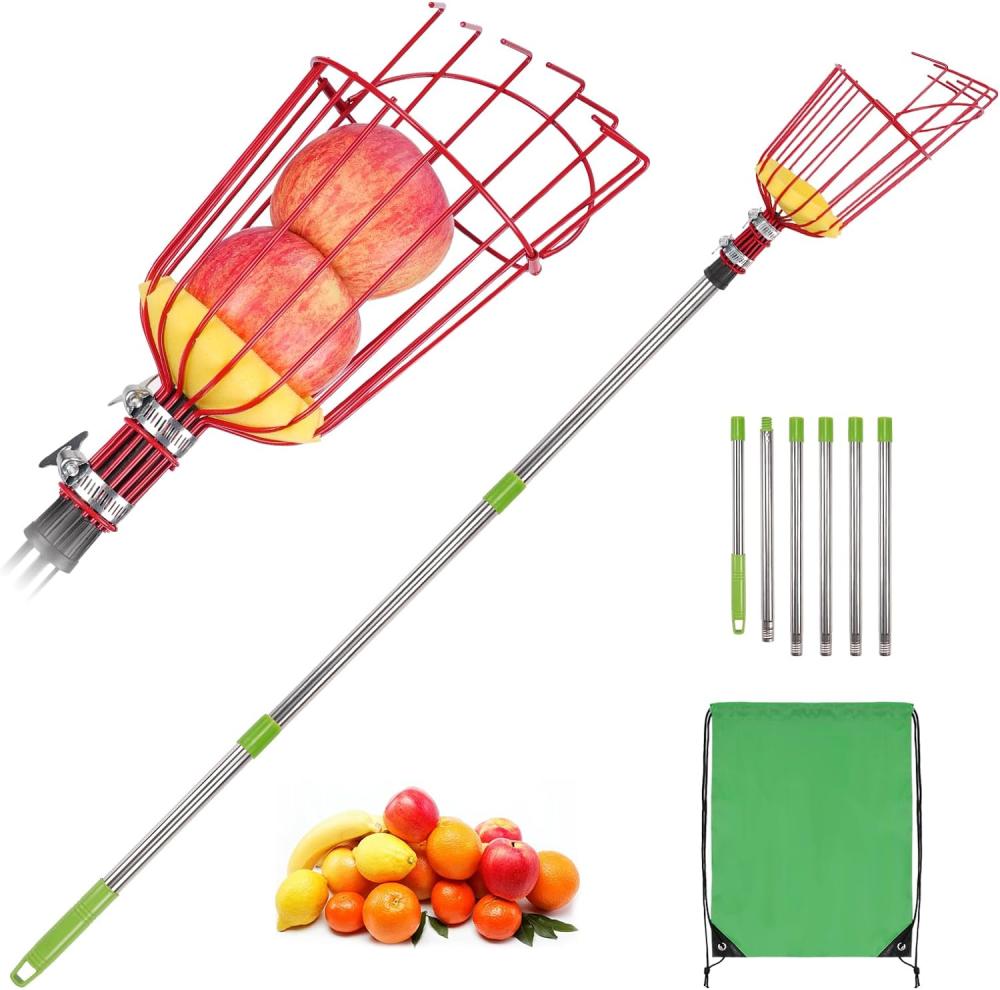 Toovem 8Ft Fruit Picker, Adjustable Stainless Steel Fruit Picker Pole With Basket, Fruit Picker Tool For Apple Mango Pear Orange Avocado Lemon Fruit Picking | Gardening Picks Gardening Hand Tools Gardening Picks