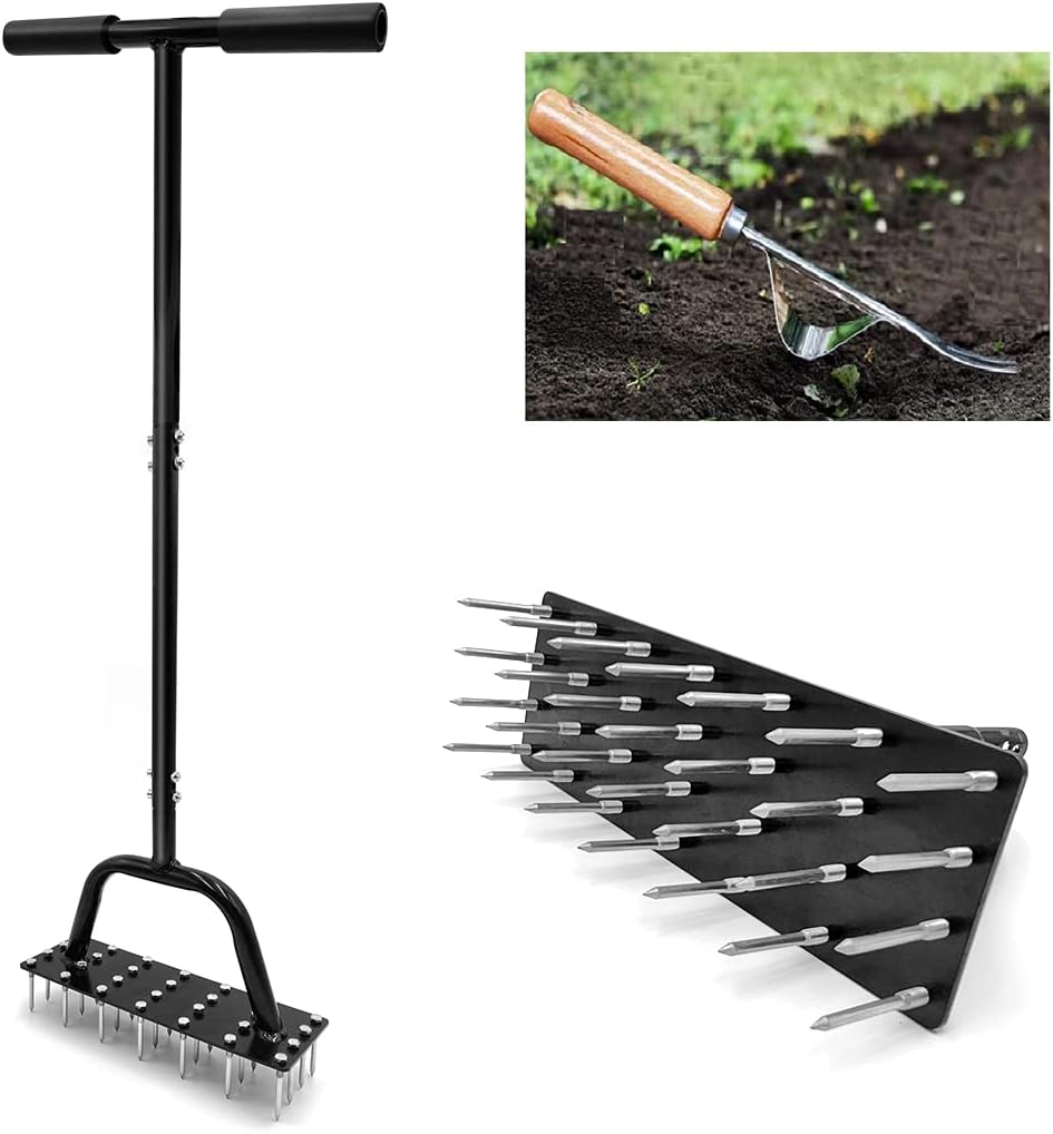 Lawn Aerator Grass Spikes, 28 Spikes Grass Aerator Tools, Manual Lawn Soil Aerator Lawn Spiker, Grass Seed Spiker Repair Dog Spot Grass And Dead Spots Seeding Tool, Extra One Manual Hand Weeder. | Manual Lawn Aerators Gardening Hand Tools Manual Lawn Aerators